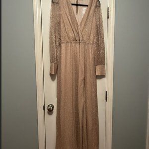 Long sleeve, floor length champagne dress with Sequins